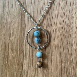 2 for $28 - ice cold blue and brown gemstones with silver hoop necklace